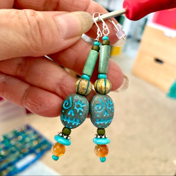 Aqua Sugar Skull Earrings - Picture 9 of 16